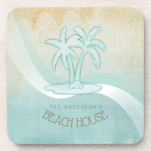 Beach House Palm Trees Aqua ID623 Coaster (Front)