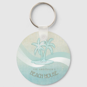 Beach House Palm Trees Aqua ID623 Keychain