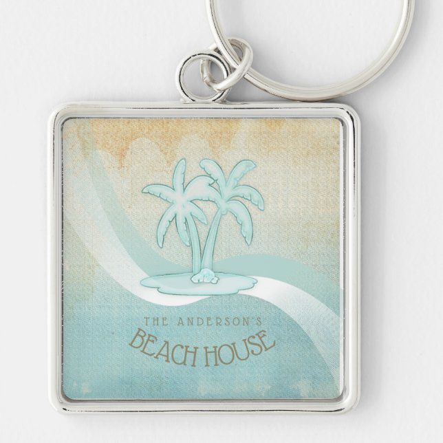 Beach House Palm Trees Aqua ID623 Keychain (Front)