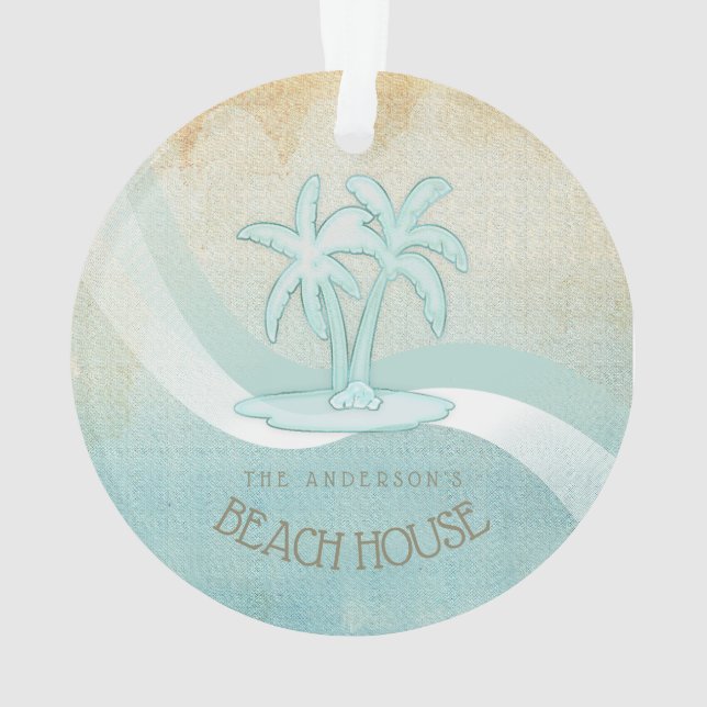 Beach House Palm Trees Aqua ID623 Ornament (Back)