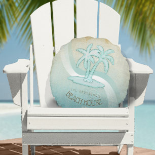 Beach House Palm Trees Aqua ID623 Round Pillow