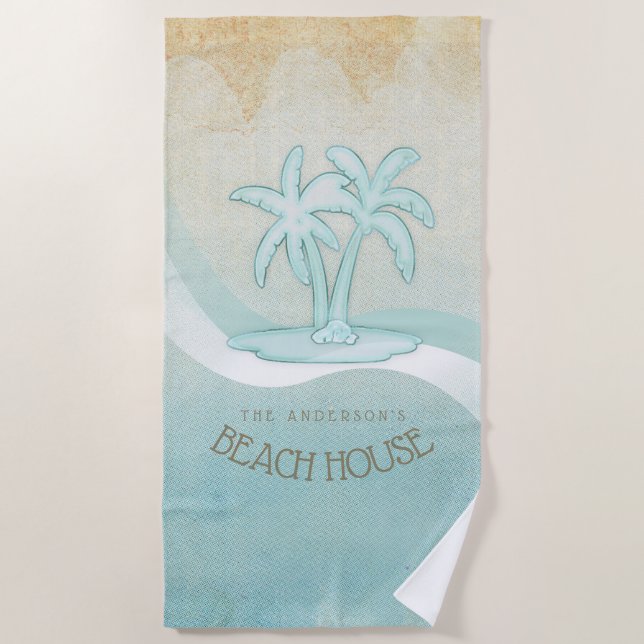 Beach House Palm Trees Aqua ID623 Towel (Front)