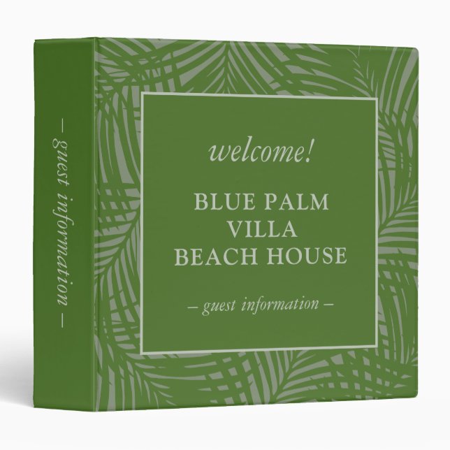 Beach House Rental Information Book Tropical Green Binder (Front/Spine)