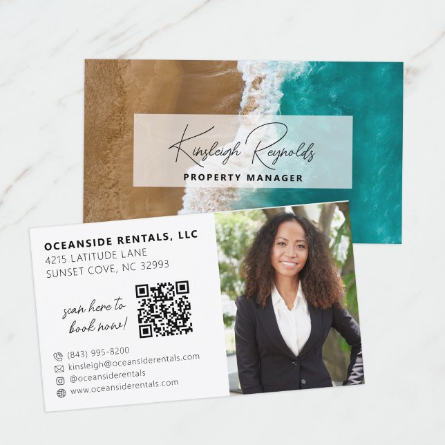 Beach House Rental Property Manager QR Code Photo Business Card (Creator Uploaded)