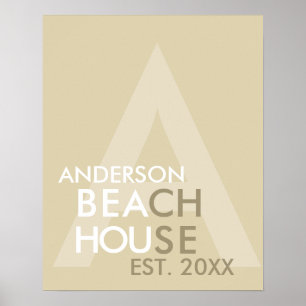 Beach House Retro Modern Minimalist Personalized Poster