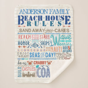 Beach House Rules Coastal Family Cottage   Custom Sherpa Blanket