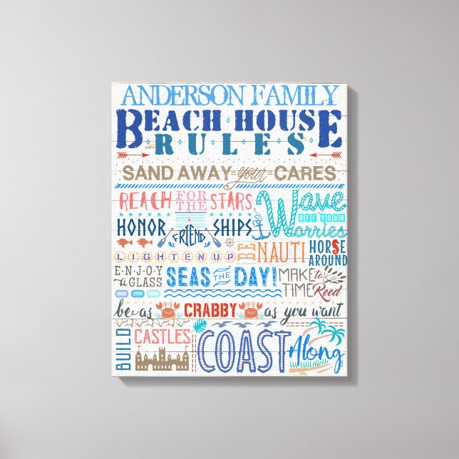 Beach House Rules Personalized Family Cottage Sign (Front)