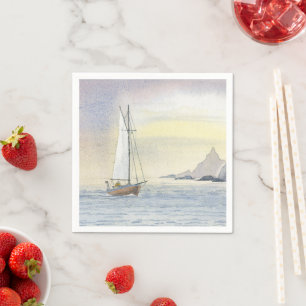 Beach House Sailing Ocean Boat Blue Paper Napkin