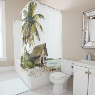 Beach House Scene Watercolor Design