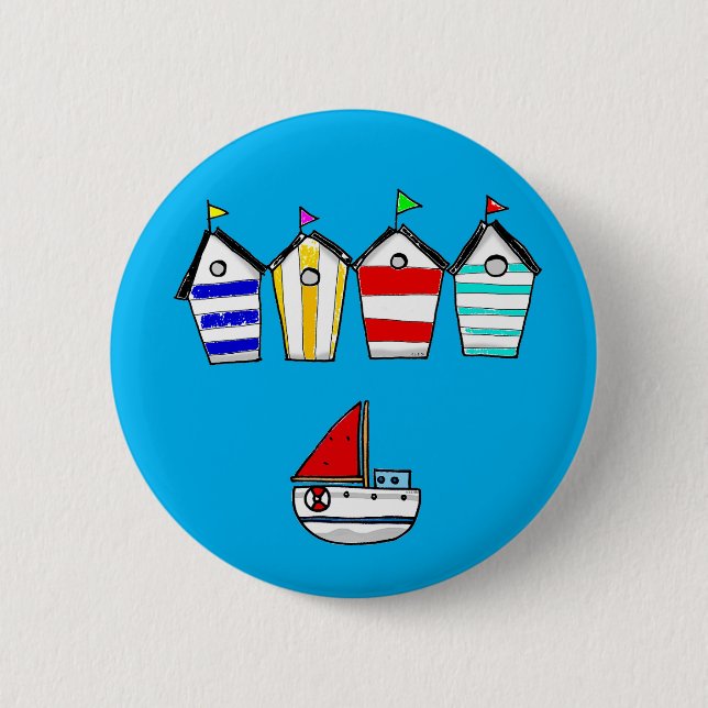 beach house & sea boat 2 inch round button (Front)