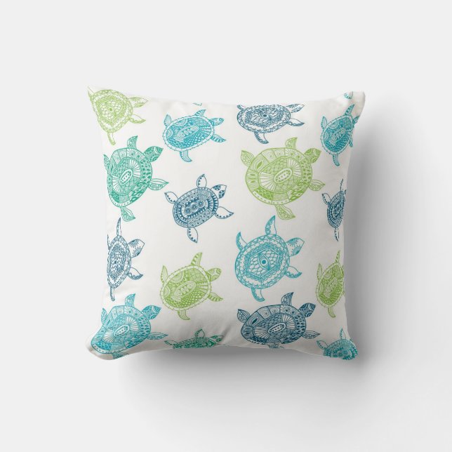 Beach House Sea Turtle Decorative Throw Pillow (Front)