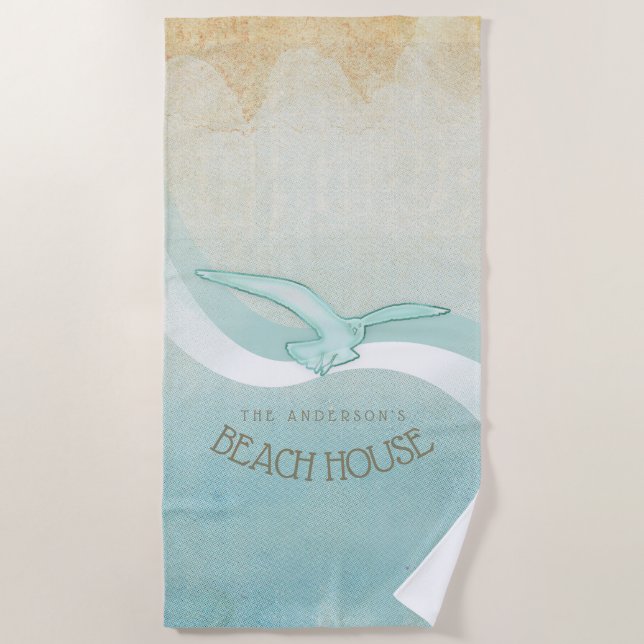 Beach House Seagull Aqua Blue ID623 Beach Towel (Front)