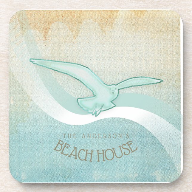 Beach House Seagull Aqua Blue ID623 Coaster (Front)