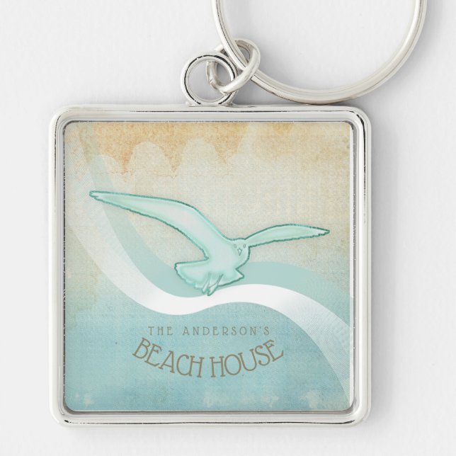 Beach House Seagull Aqua Blue ID623 Keychain (Front)