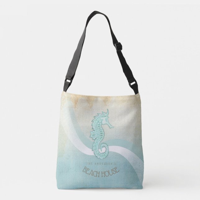 Beach House Seahorse Aqua Blue ID623 Crossbody Bag (Back)