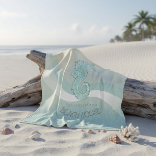 Beach House Seahorse Aqua Blue ID623 Fleece Blanket