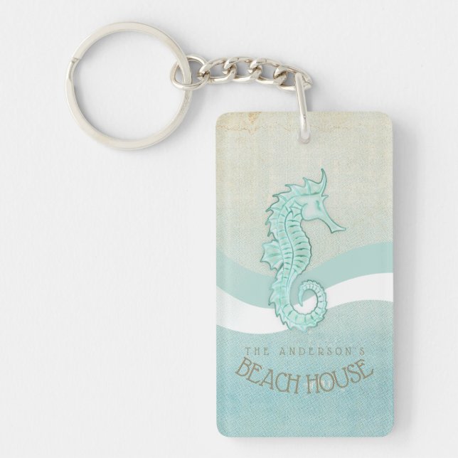 Beach House Seahorse Aqua Blue ID623 Keychain (Front)