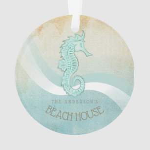 Beach House Seahorse Aqua Blue ID623 Ornament