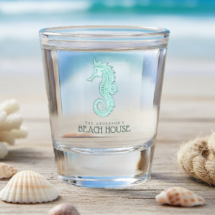 Beach House Seahorse Aqua Blue ID623 Shot Glass