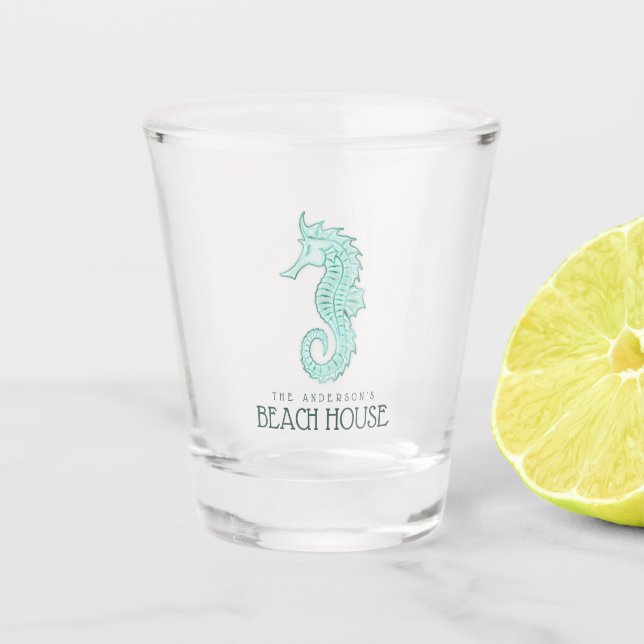 Beach House Seahorse Aqua Blue ID623 Shot Glass (Front)