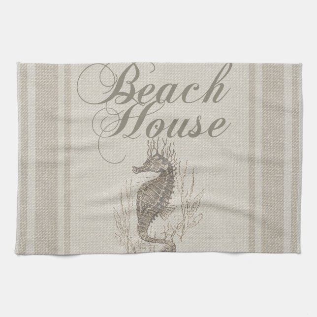Beach House Seahorse Seashore Kitchen Towel (Horizontal)