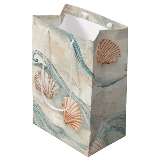 Beach House Seashell Pattern Medium Gift Bag (Front Angled)