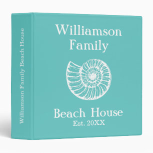 Beach House Shell Personalized Aqua Binder