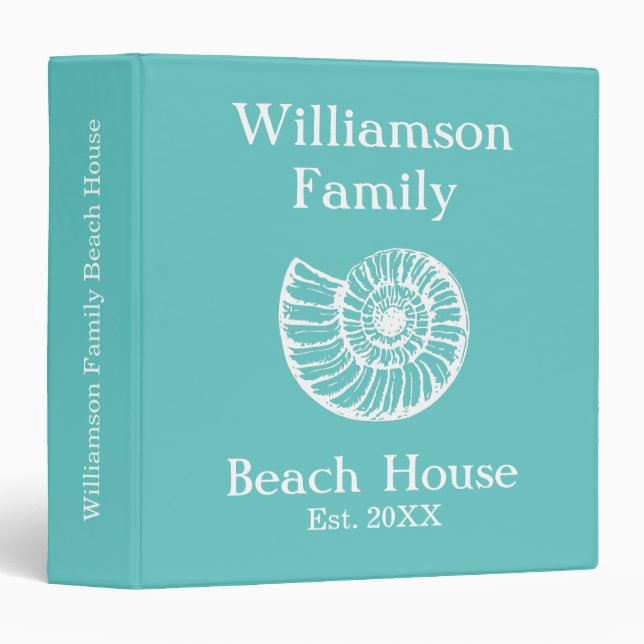 Beach House Shell Personalized Aqua Binder (Front/Spine)