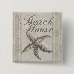 Beach House Starfish Artwork Summer 2 Inch Square Button