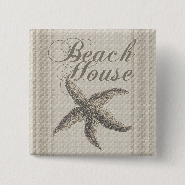 Beach House Starfish Artwork Summer 2 Inch Square Button (Front)