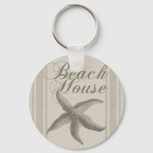 Beach House Starfish Sandy Coastal Decor Keychain