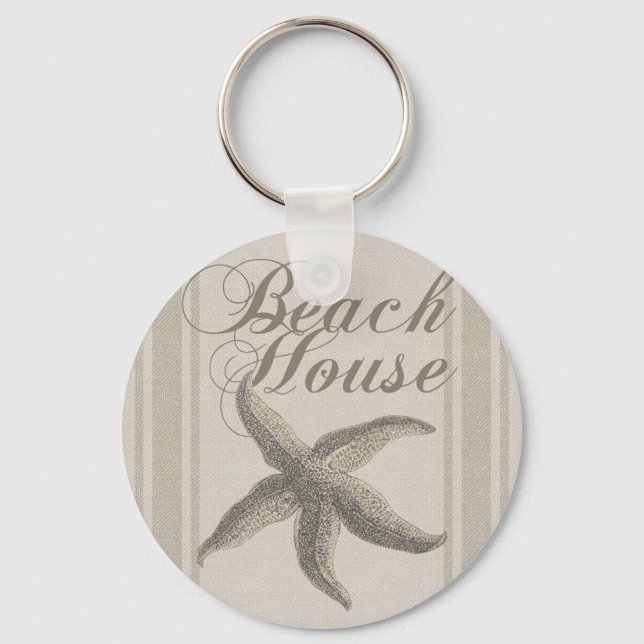 Beach House Starfish Sandy Coastal Decor Keychain (Front)