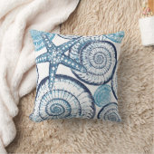 Beach House Starfish Shell Blue White Throw Pillow (Blanket)