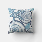Beach House Starfish Shell Blue White Throw Pillow (Back)