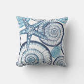 Beach House Starfish Shell Blue White Throw Pillow (Front)