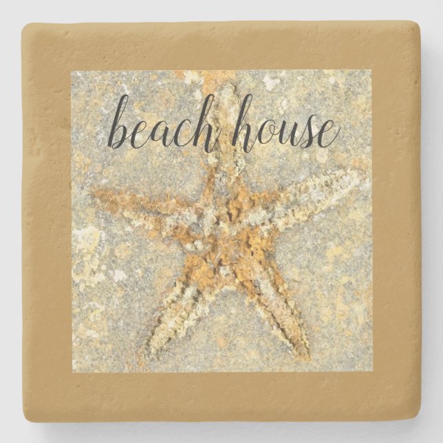 Beach House Starfish Theme Stone Coaster (Front)