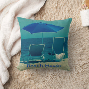Beach House Summer Blue Sea 4Marvin Throw Pillow