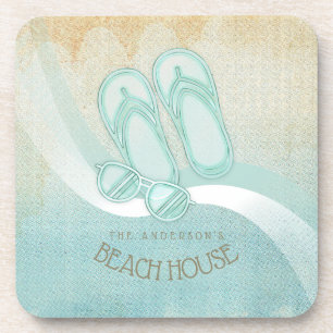 Beach House Sunglasses and Flip Flops Aqua ID623 Coaster