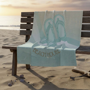 Beach House Sunglasses and Flip Flops Aqua ID623 Fleece Blanket