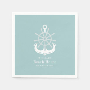 Beach House Teal Family Name Anchor Napkin
