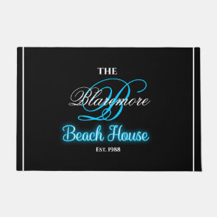 Beach House Turquoise Initial White Name Monogram  Doormat