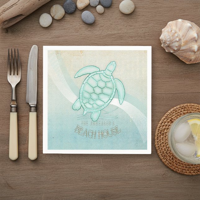 Beach House Turtle/Tortoise Aqua Blue ID623 Napkin (Creator Uploaded)