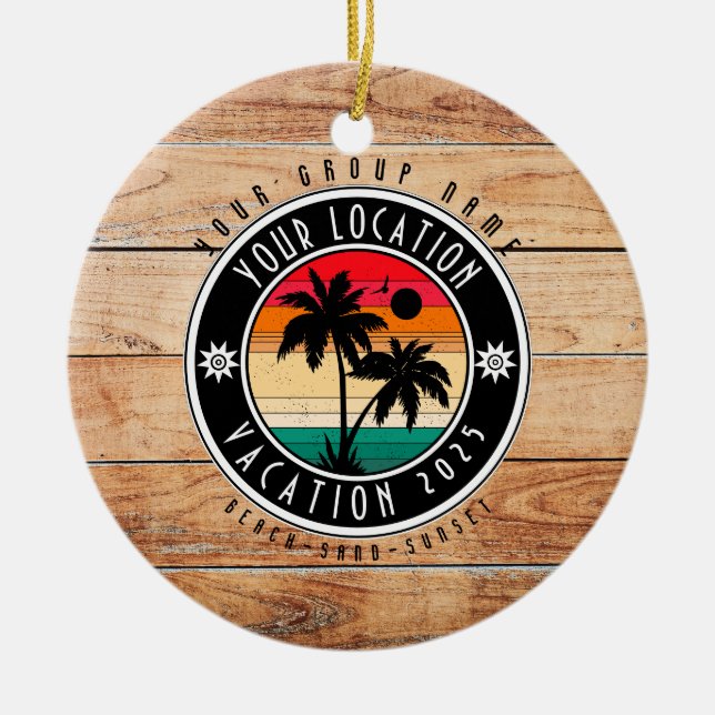 Beach house Vacation Custom Group Name Summer Ceramic Ornament (Front)
