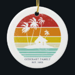 Beach House Vacation Family Christmas Reunion Ceramic Ornament<br><div class="desc">Customize these camping retro designs for your beach or lake house by adding your family name or custom text, and year. I hope it’s not just about the cool design that caught your eye but the fact you’ll never find it in a department store rather makes this unique for you...</div>