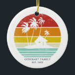 Beach House Vacation Family Christmas Reunion Ceramic Ornament<br><div class="desc">Customize these camping retro designs for your beach or lake house by adding your family name or custom text, and year. I hope it’s not just about the cool design that caught your eye but the fact you’ll never find it in a department store rather makes this unique for you...</div>