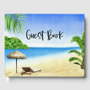 Beach  House Vacation on ocean background Guest Book