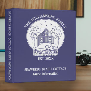 Beach House Vacation Rental Guest Navy Blue White  Binder