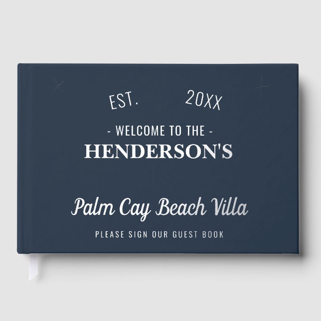 Beach House Vacation Rental Nautical Custom Silver Guest Book (Front)