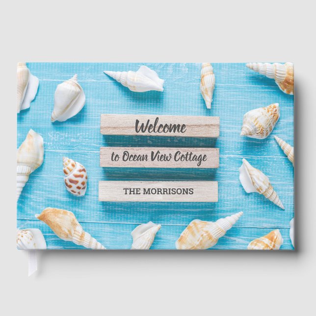 Beach House Vacation Rental Welcome Seashells Guest Book (Front)