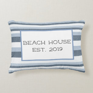 Beach House Vintage Fade Stripe Customizable Accent Pillow